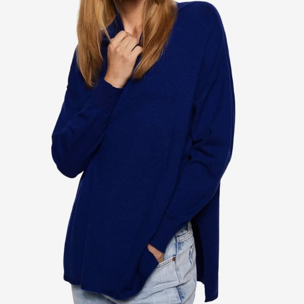 MANGO Royal Blue Fine Perkins Neck Sweater (Size M)